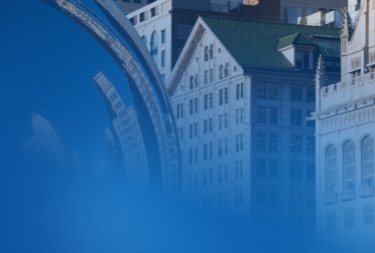 Illinois cityscape with buildings and mirror ball